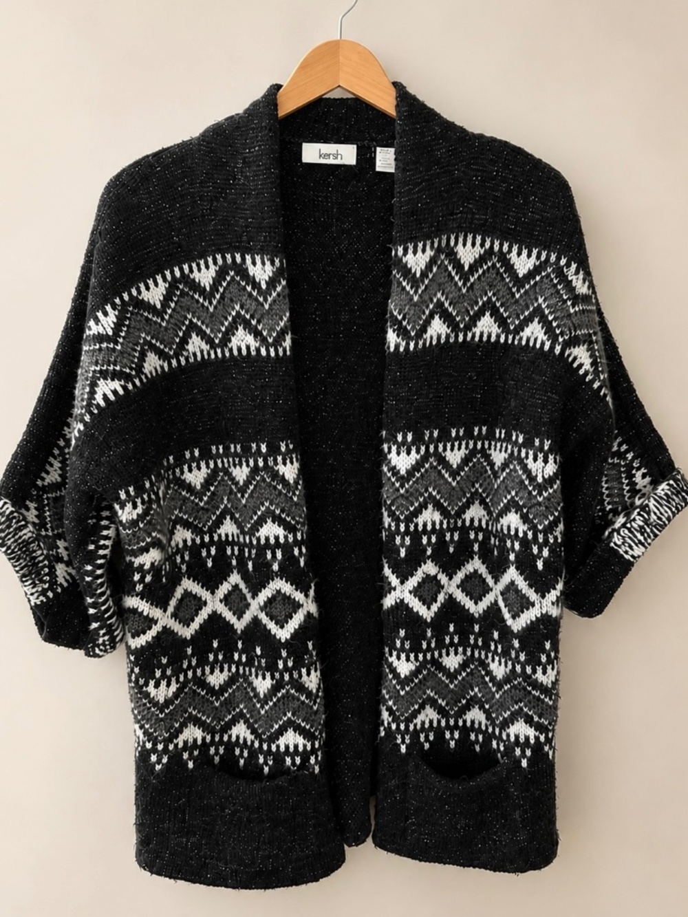 Short-Sleeve Patterned Knit Cardigan